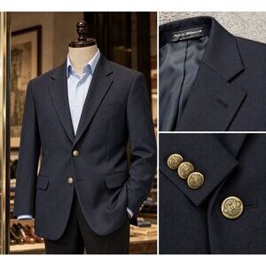 Palo Savino Men’s Blazer 44S Navy Blue Wool Blend Gold Buttons Sport Coat